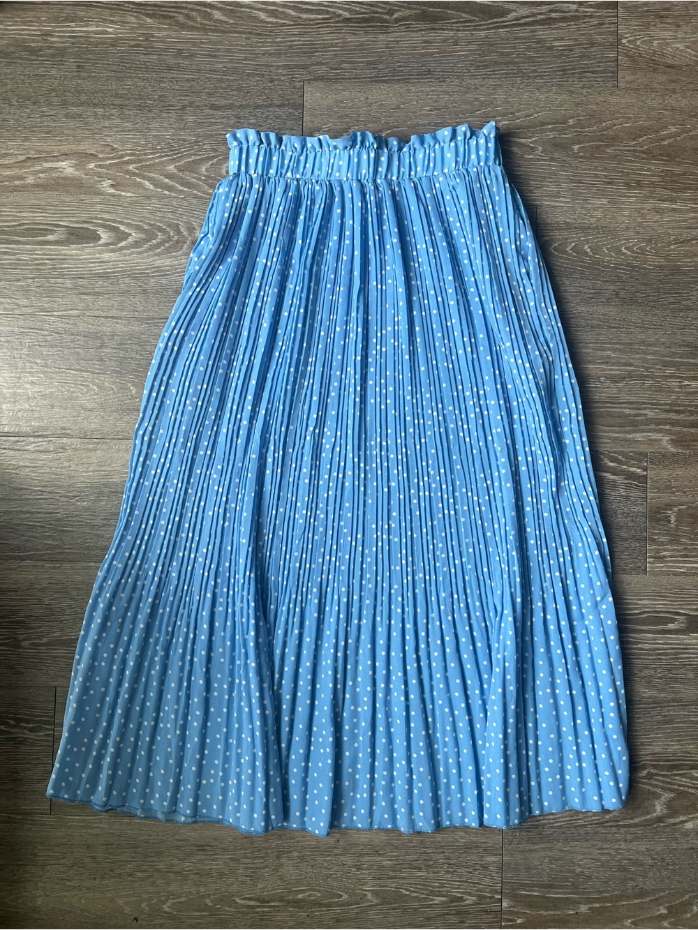 Blue Polka Dot Pleated Maxi Skirt